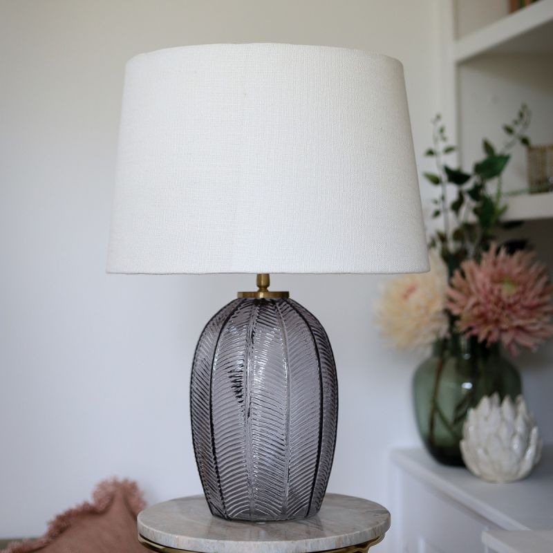 Culinary Concepts Smoked Palm Embossed Glass Table Lamp With Shade