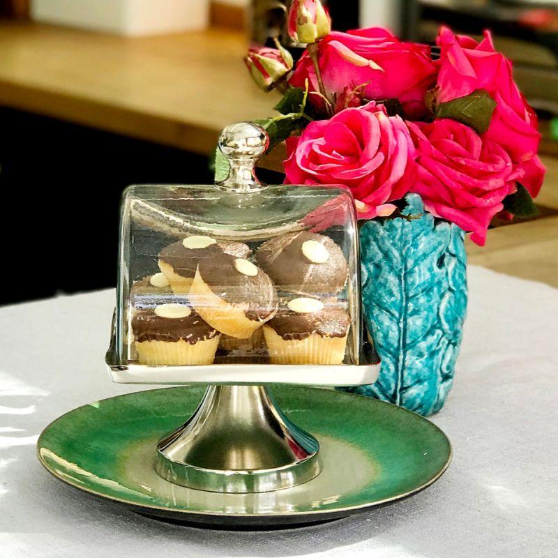 Culinary Concepts Square Cake Plate With Glass Dome - Shiny Nickel