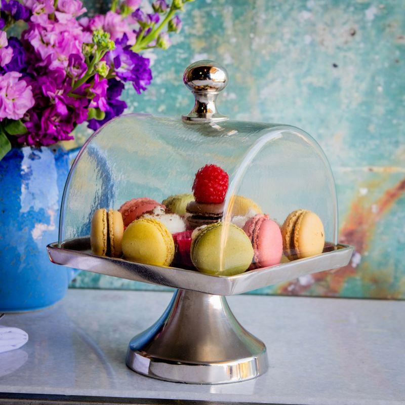 Culinary Concepts Square Cake Plate With Glass Dome - Shiny Nickel