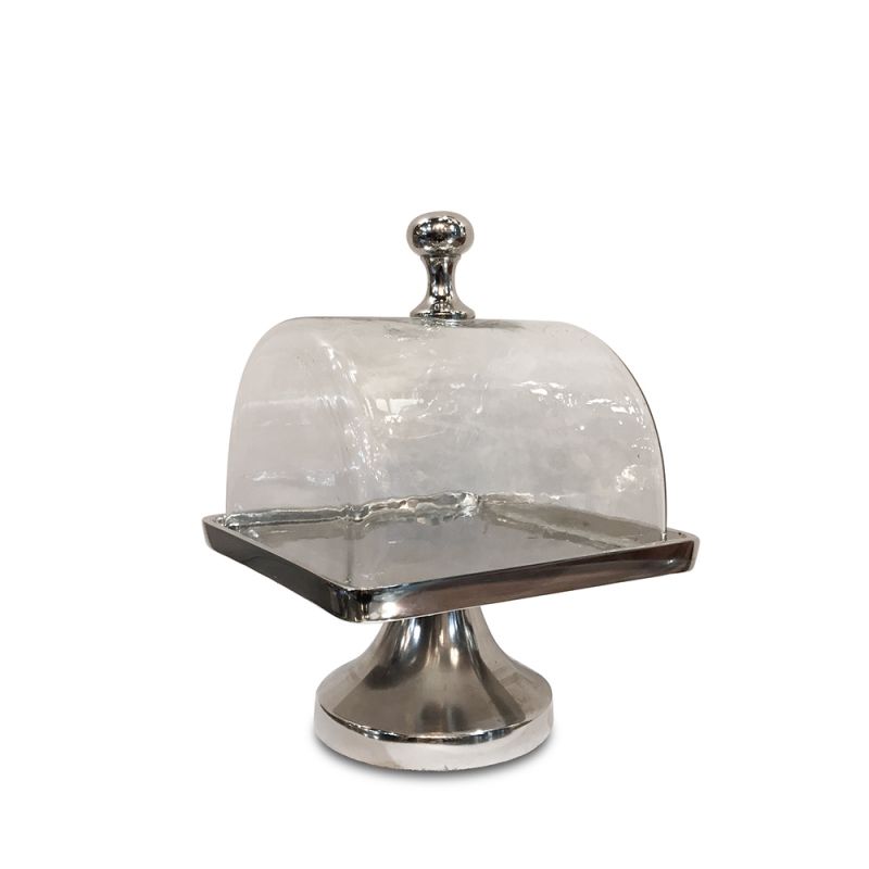 culinary concepts Square Cake Plate with Glass Dome - Shiny Nickel