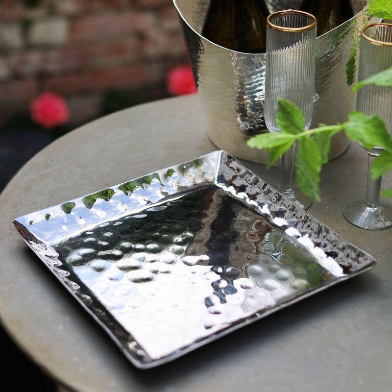Culinary Concepts Stainless Steel Hammered Square Platter (10 Inch)