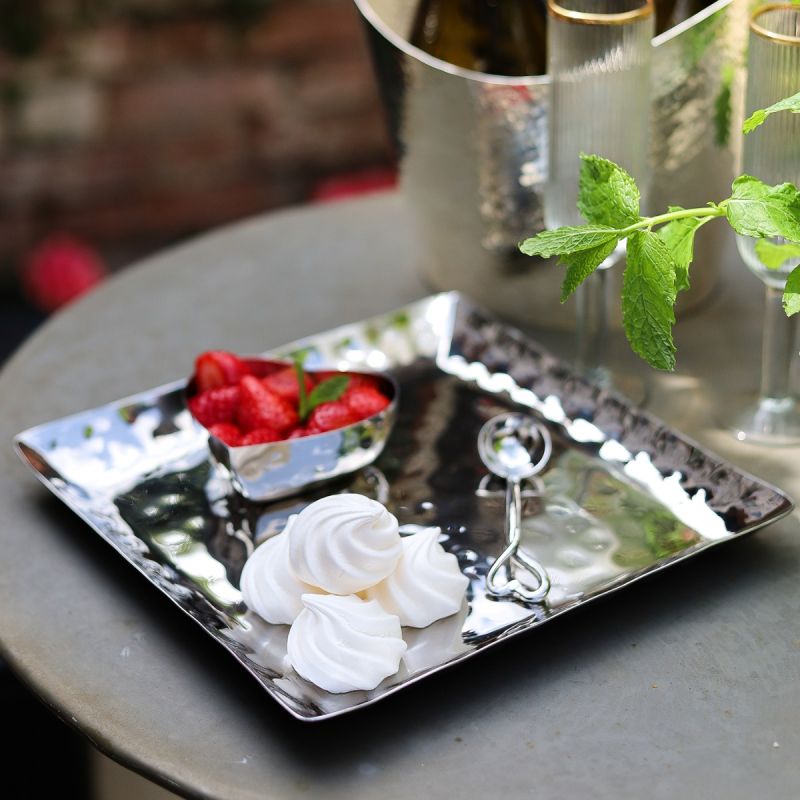 Culinary Concepts Stainless Steel Hammered Square Platter (10 Inch)