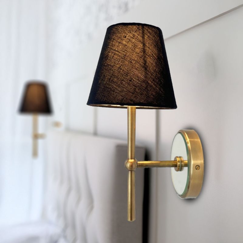 culinary concepts Tall Brass Wall Fitment with Mirror with Black Fabric Shade