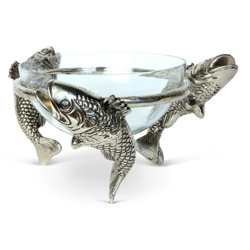 culinary concepts Three Leaping Fish with Glass Bowl