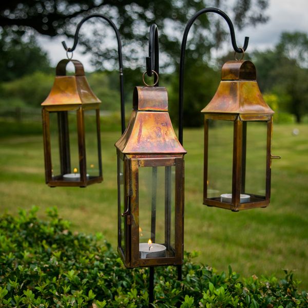 culinary concepts Three Mini Tonto Burnished Copper Lanterns and Matt Black Stake