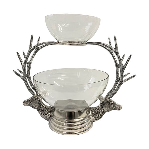 culinary concepts Tiered Glass Bowl with Stag Stand - Nickel Finish | PERFECTLY IMPERFECT