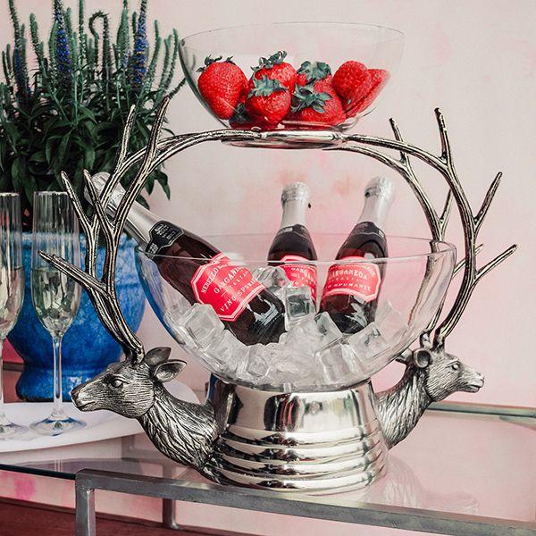 culinary concepts Tiered Glass Bowl with Stag Stand - Nickel Finish