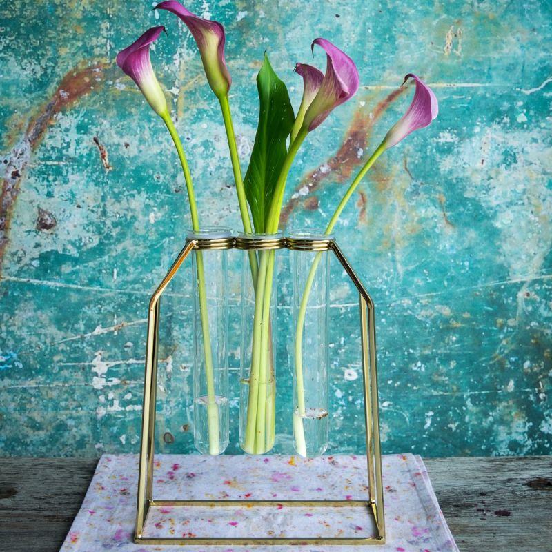 Culinary Concepts Triple Oversized Test Tube Vase With Gold Stand