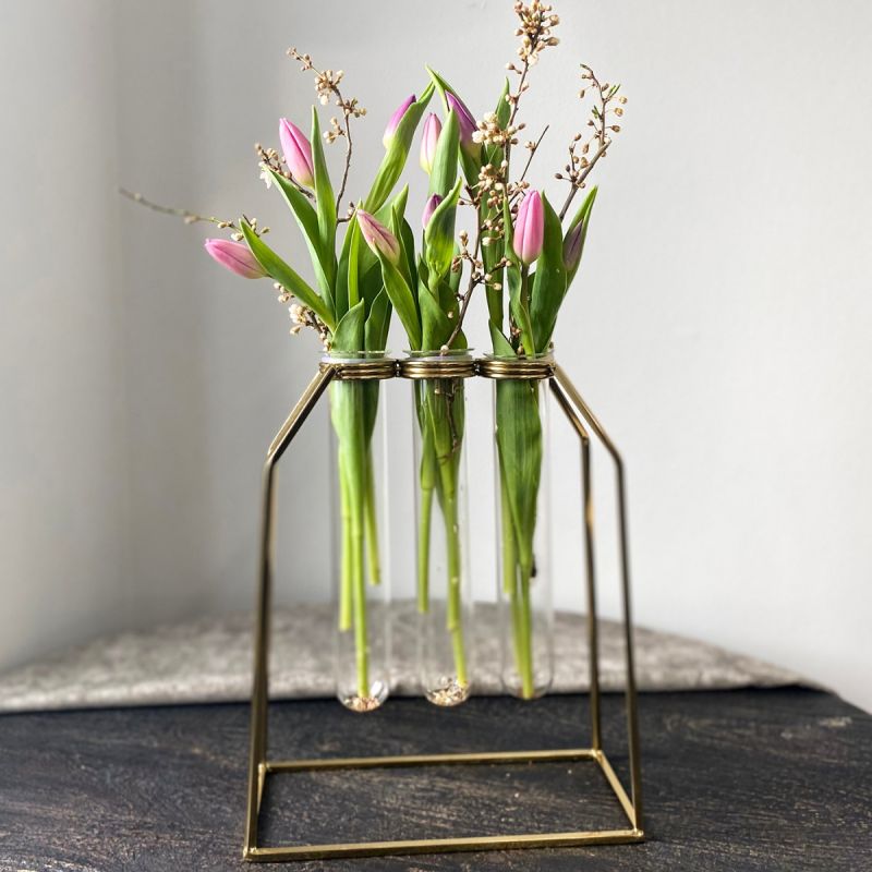 Culinary Concepts Triple Oversized Test Tube Vase With Gold Stand