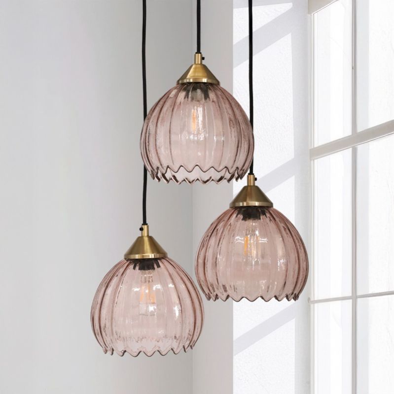Culinary Concepts Triple Pendant Light With Pink Glass