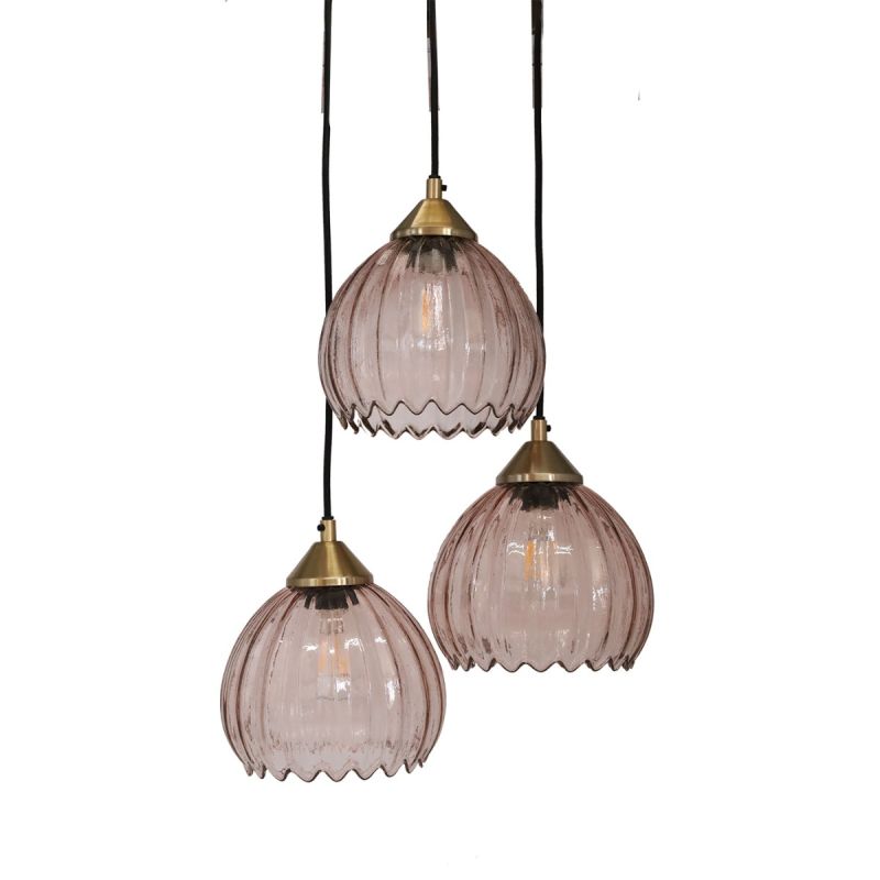 culinary concepts Triple Pendant Light with Pink Glass