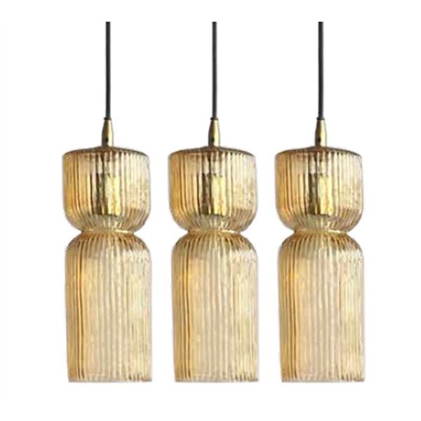 culinary concepts Triple Ribbed Amber Glass Cinched Cylinder Ceiling Pendant