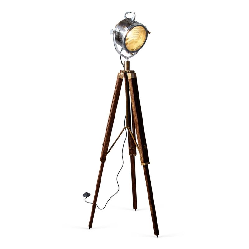 Culinary Concepts Two Tone Spotlight Floor Lamp With Wooden Tripod