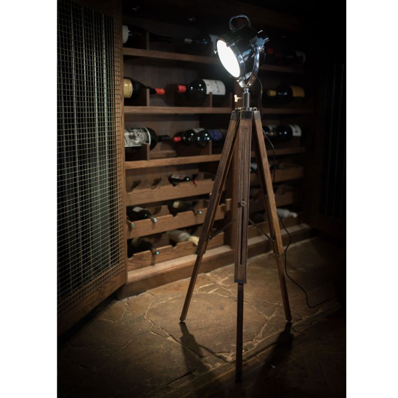 Culinary Concepts Two Tone Spotlight Floor Lamp With Wooden Tripod