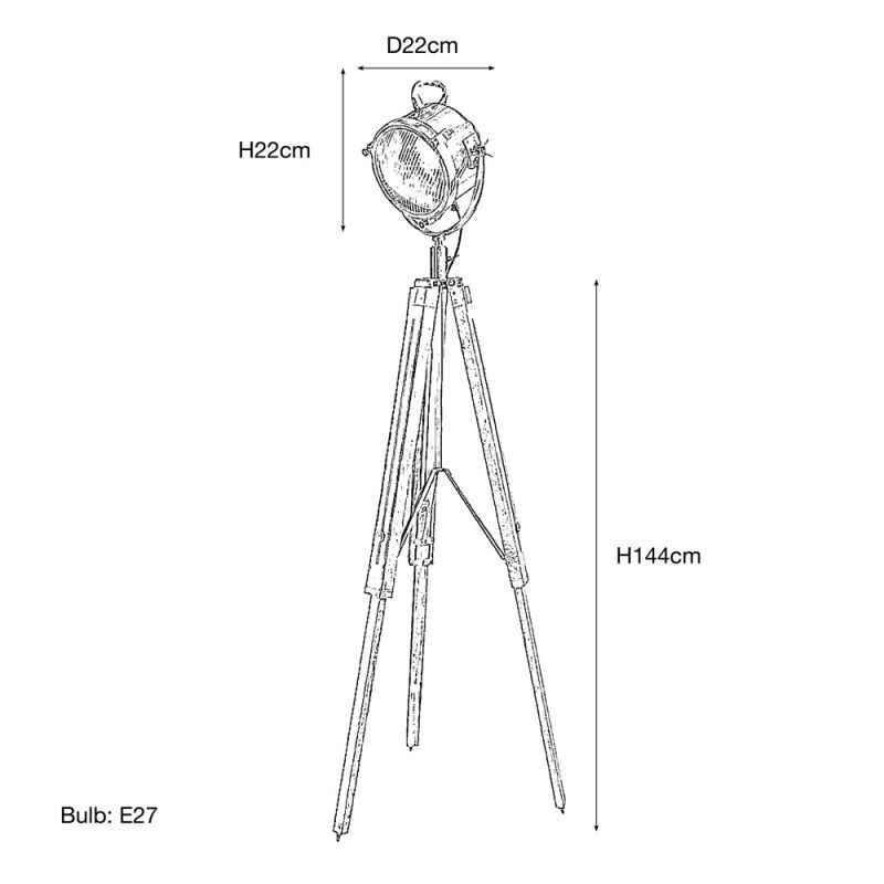 Culinary Concepts Two Tone Spotlight Floor Lamp With Wooden Tripod