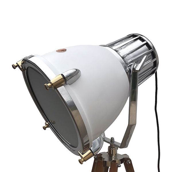 Culinary Concepts White Industrial Warehouse Floor Lamp On Natural Tripod