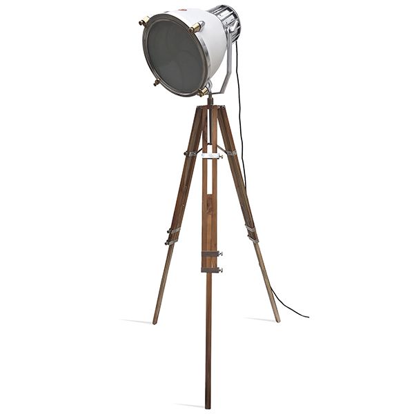 culinary concepts White Industrial Warehouse Floor Lamp on Natural Tripod