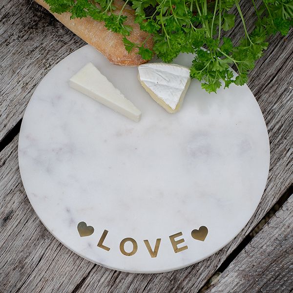Culinary Concepts White Marble Round Cheeseboard With Brass Love Design
