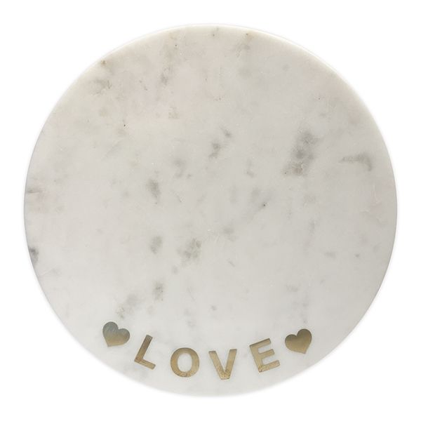 culinary concepts White Marble Round Cheeseboard with Brass Love Design
