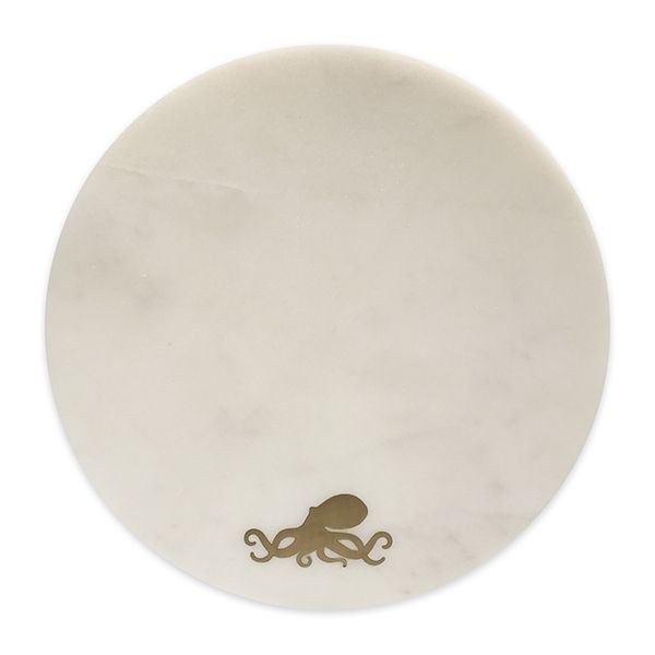 culinary concepts White Marble Round Cheeseboard with Brass Octopus Design
