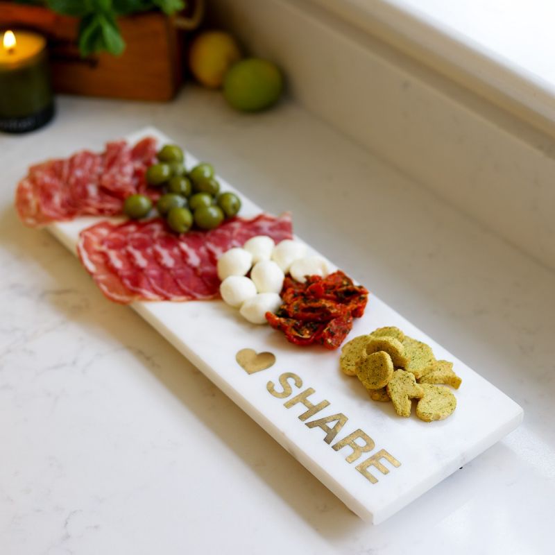 Culinary Concepts White Marble Serving Platter With Brass Share Design