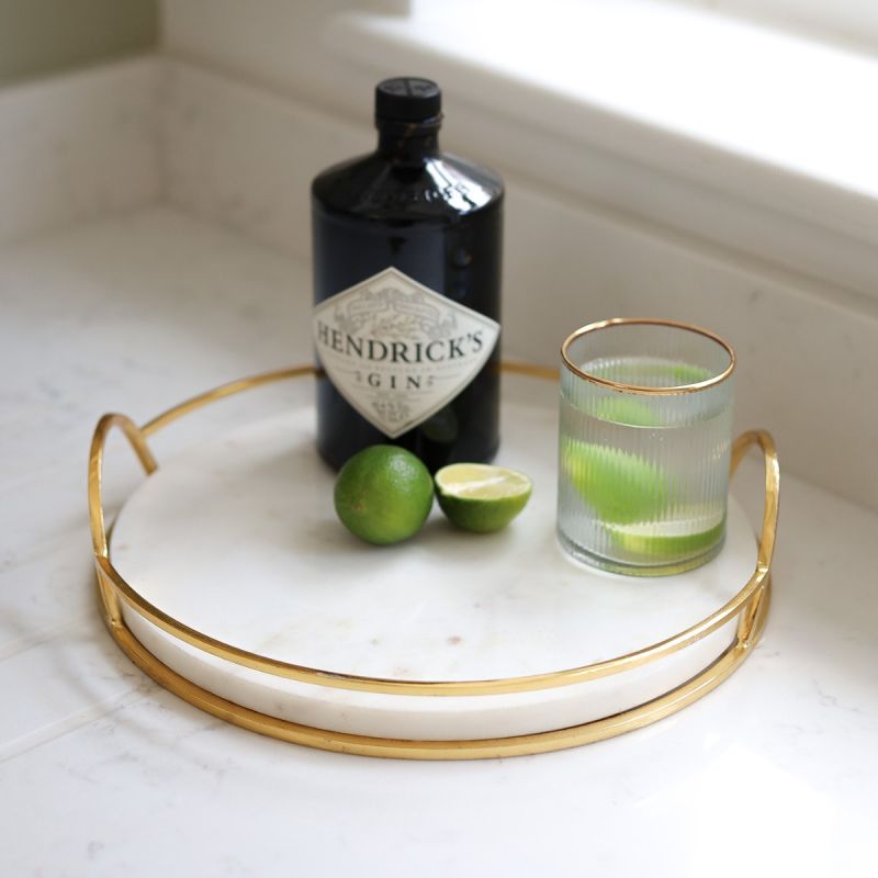 Culinary Concepts White Marble Tray With Gold Handle