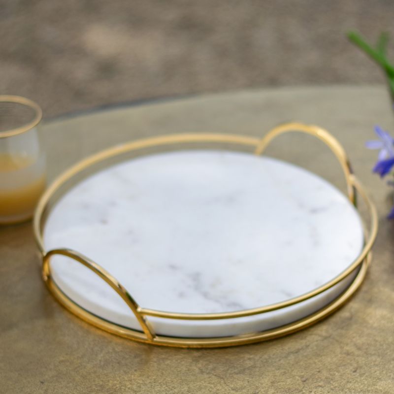 Culinary Concepts White Marble Tray With Gold Handle