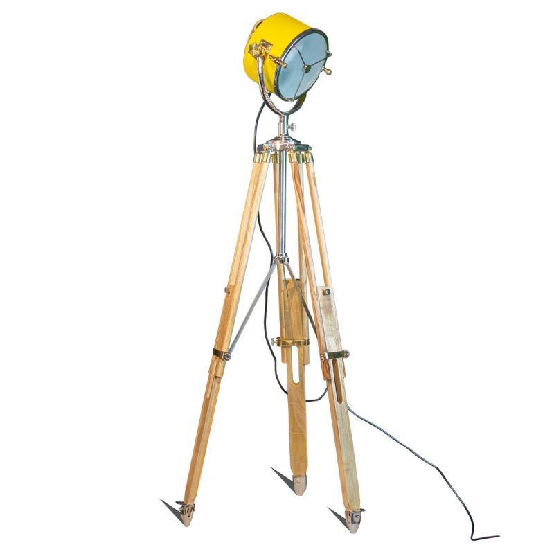 culinary concepts Yellow Beach House Floor Lamp on Natural Wooden Tripod
