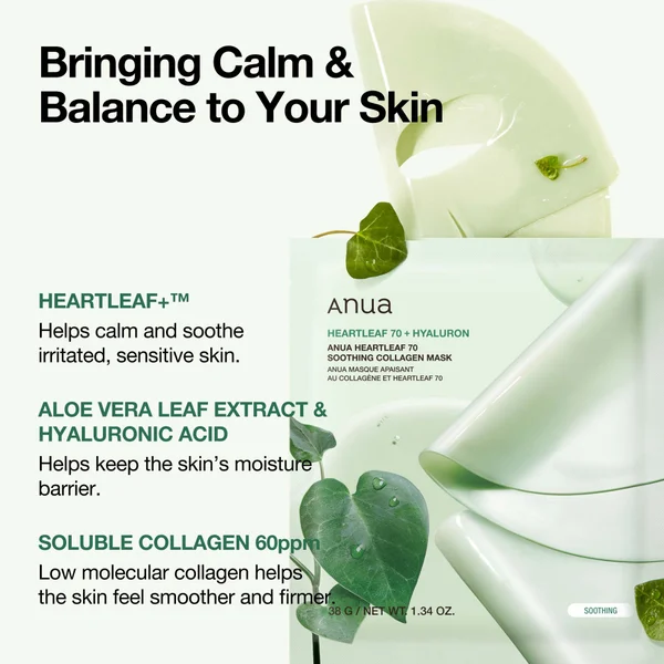 Cult Anua Heartleaf 70 Soothing Collagen Mask (4 Sheets) 38g