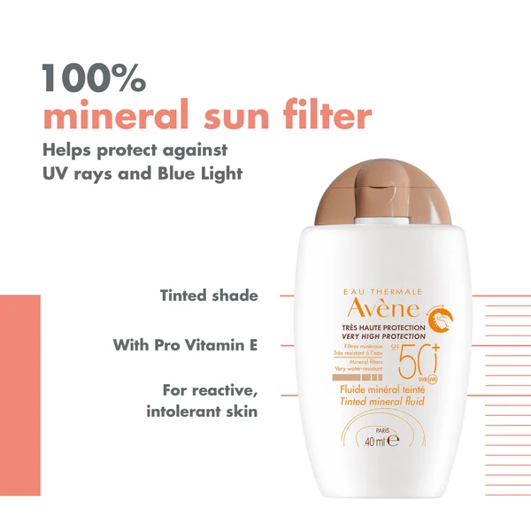 Cult Avène Very High Protection Tinted Mineral Fluid SPF50+ Sun Cream For Intolerant Skin 40ml