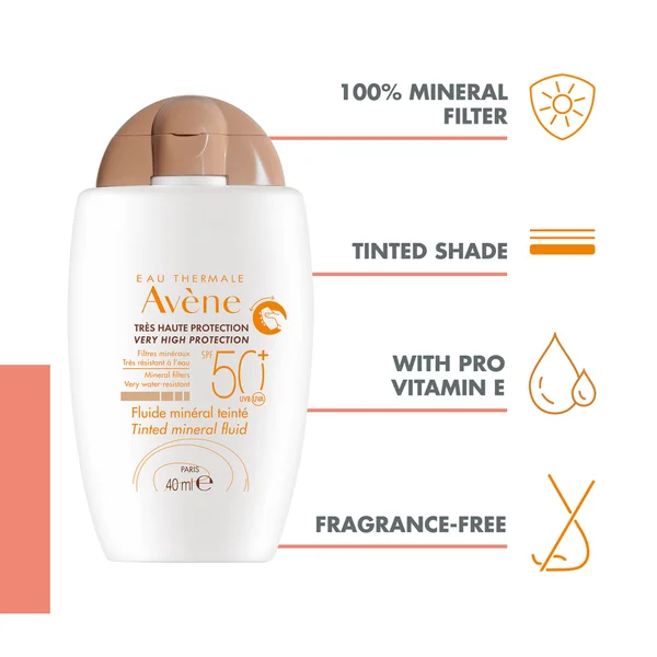 Cult Avène Very High Protection Tinted Mineral Fluid SPF50+ Sun Cream For Intolerant Skin 40ml