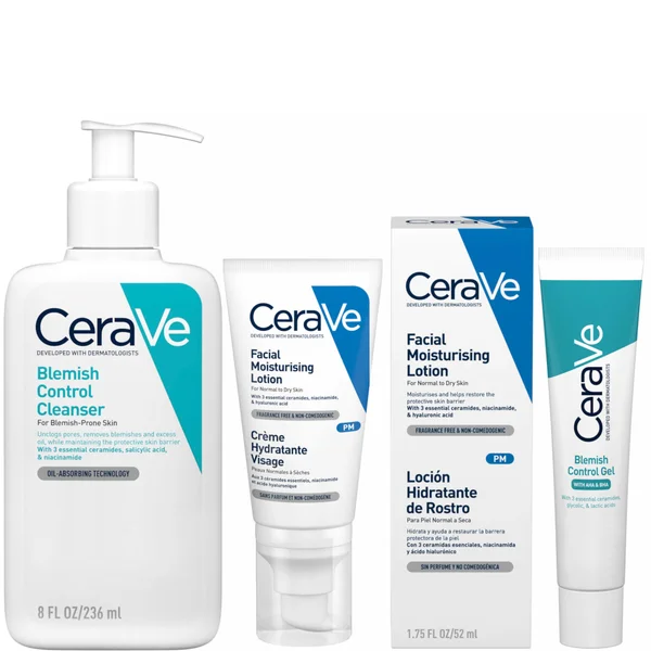 cult CeraVe 3-Step Blemish Control and Moisturising Evening Routine for Oily to Blemish-Prone Skin with Salicylic Acid