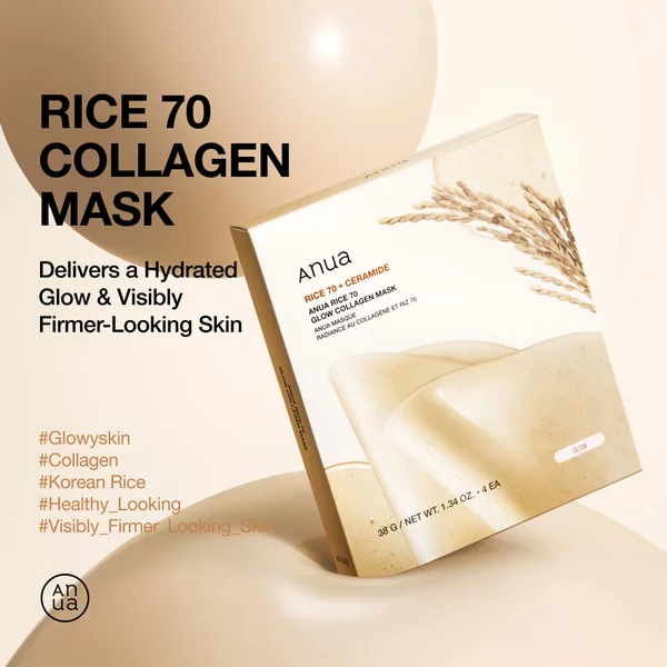 Cult Anua Rice 70 Glow Collagen Mask (4 Sheets) 38g
