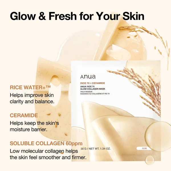 Cult Anua Rice 70 Glow Collagen Mask (4 Sheets) 38g
