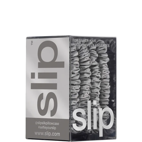 Cult Slip Pure Silk Skinny Scrunchies - Silver
