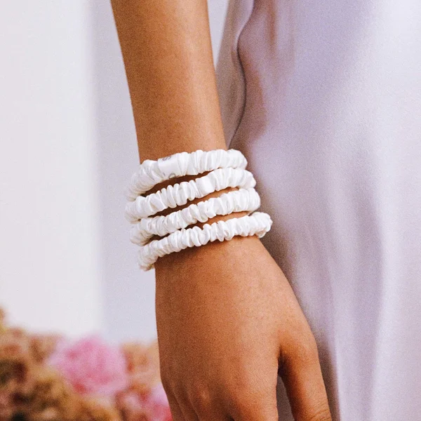 Cult Slip Pure Silk Skinny Scrunchies - White