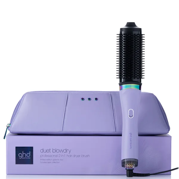cult ghd Duet Blowdry Limited Edition Hair Dryer Brush in Galactic Lilac with Matching Heat-Resistant Bag & Mat