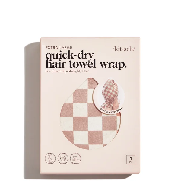 cult Kitsch Extra Large Quick-Dry Hair Towel Wrap - Terracotta Checker