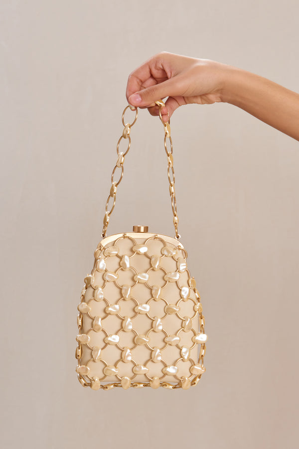 Cult Gaia BRIELLE WRISTLET BAGS Champagne Pearl