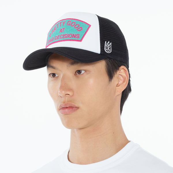 Cult Of Individuality Cult's "Good At Bad Decisions" Mesh Back Trucker Hat In White Hats