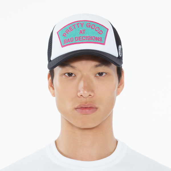 Cult Of Individuality Cult's "Good At Bad Decisions" Mesh Back Trucker Hat In White Hats
