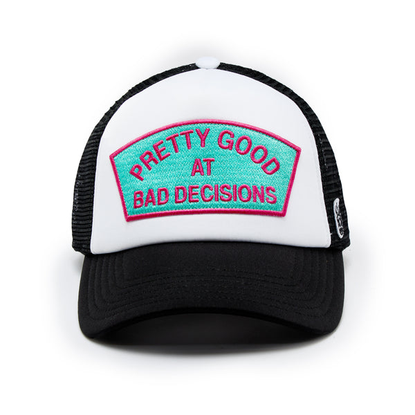 cult of individuality Cult's "Good At Bad Decisions" Mesh Back Trucker Hat in White Hats