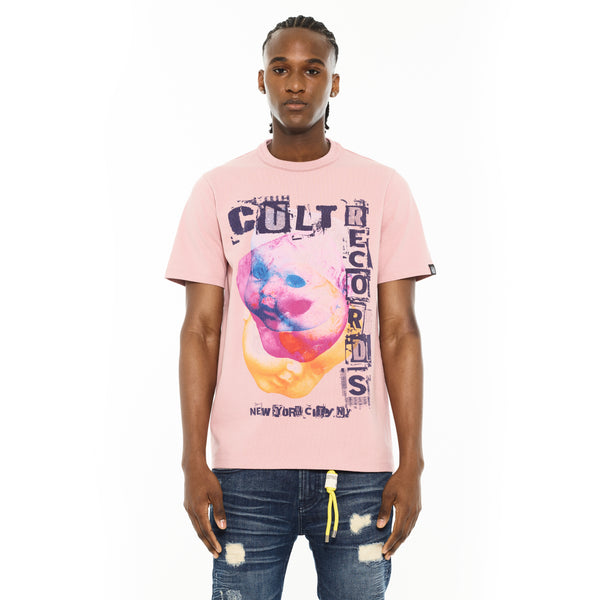 Cult Of Individuality Cult's Heavyweight Short Sleeve Crew Neck Tee "Cult Records" In Silver Pink Tshirt