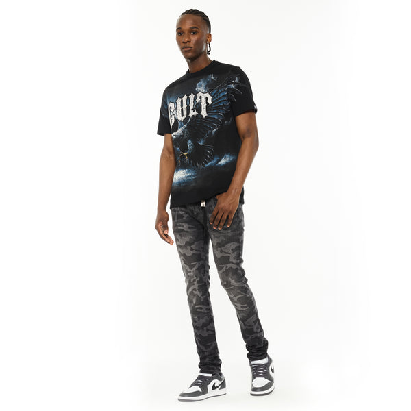 Cult Of Individuality Cult's Heavyweight Short Sleeve Crew Neck Tee "Eagle" In Black Tshirt