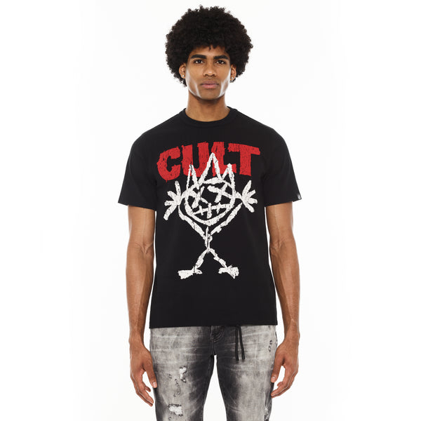Cult Of Individuality Cult's Heavyweight Short Sleeve Crew Neck Tee "Illusion" In Black Tshirt
