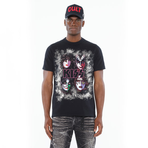 Cult Of Individuality Cult's Heavyweight Short Sleeve Crew Neck Tee "Kiss Painted" In Black Tshirt