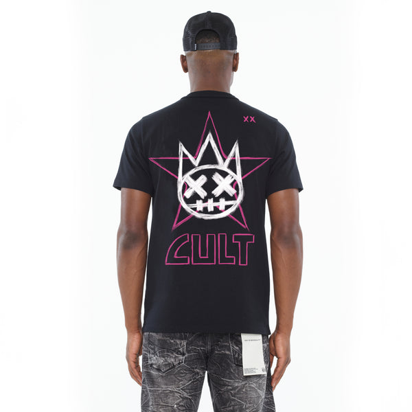 Cult Of Individuality Cult's Heavyweight Short Sleeve Crew Neck Tee "Kiss Painted" In Black Tshirt