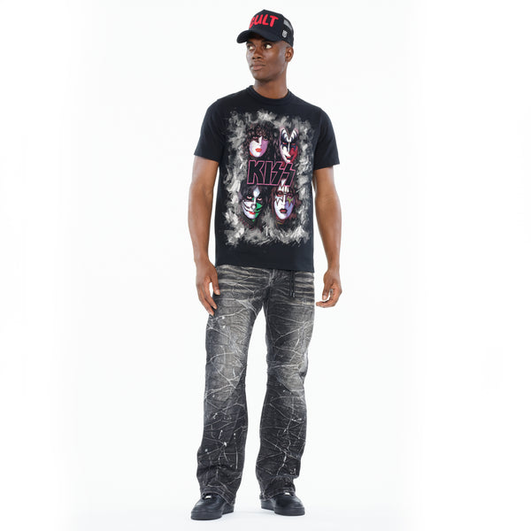 Cult Of Individuality Cult's Heavyweight Short Sleeve Crew Neck Tee "Kiss Painted" In Black Tshirt