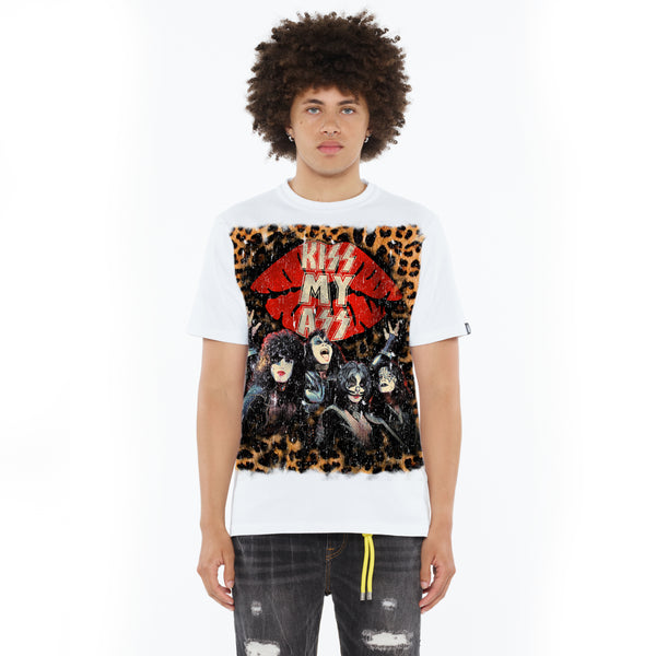 Cult Of Individuality Cult's Heavyweight Short Sleeve Crew Neck Tee "Kiss Rock N Roll" In White Tshirt