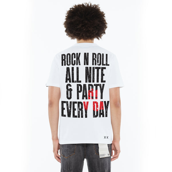 Cult Of Individuality Cult's Heavyweight Short Sleeve Crew Neck Tee "Kiss Rock N Roll" In White Tshirt